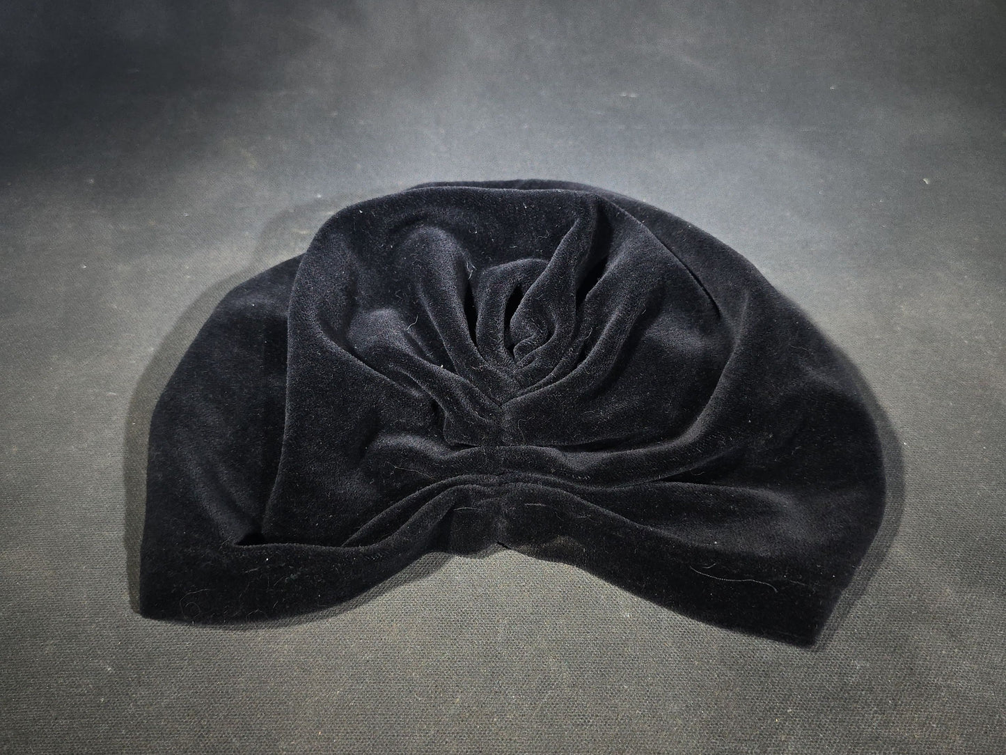 Pair of Vintage Ladies' Hats including Black Floral Fascinator with Veil and Black Velvet Turban