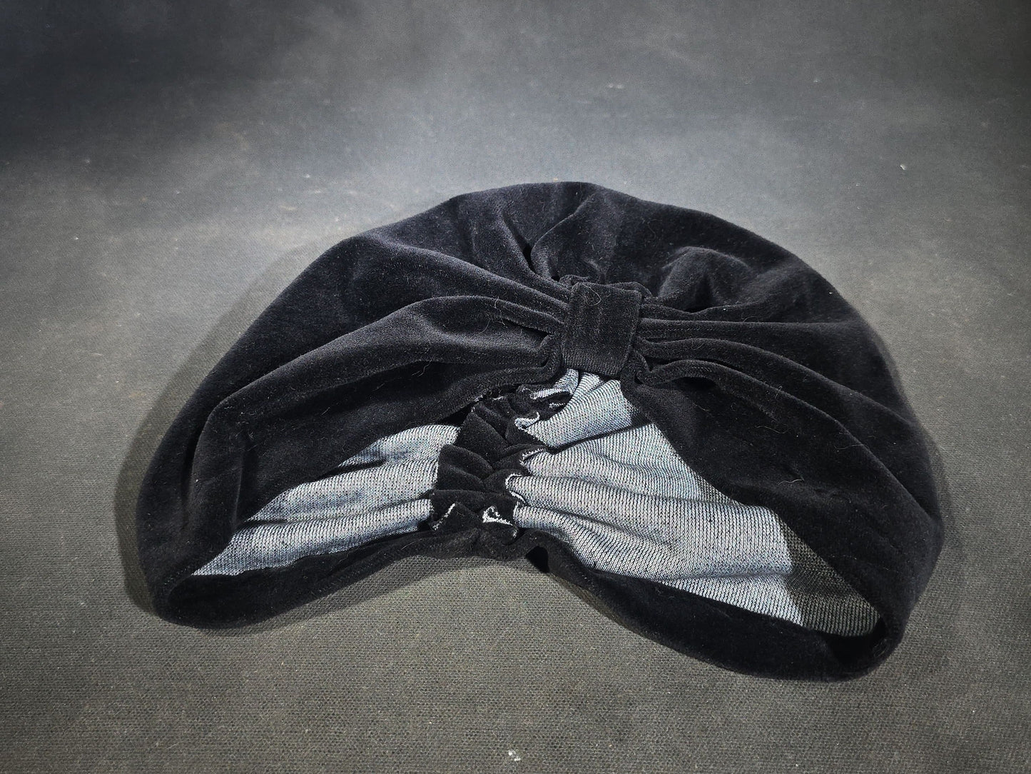 Pair of Vintage Ladies' Hats including Black Floral Fascinator with Veil and Black Velvet Turban