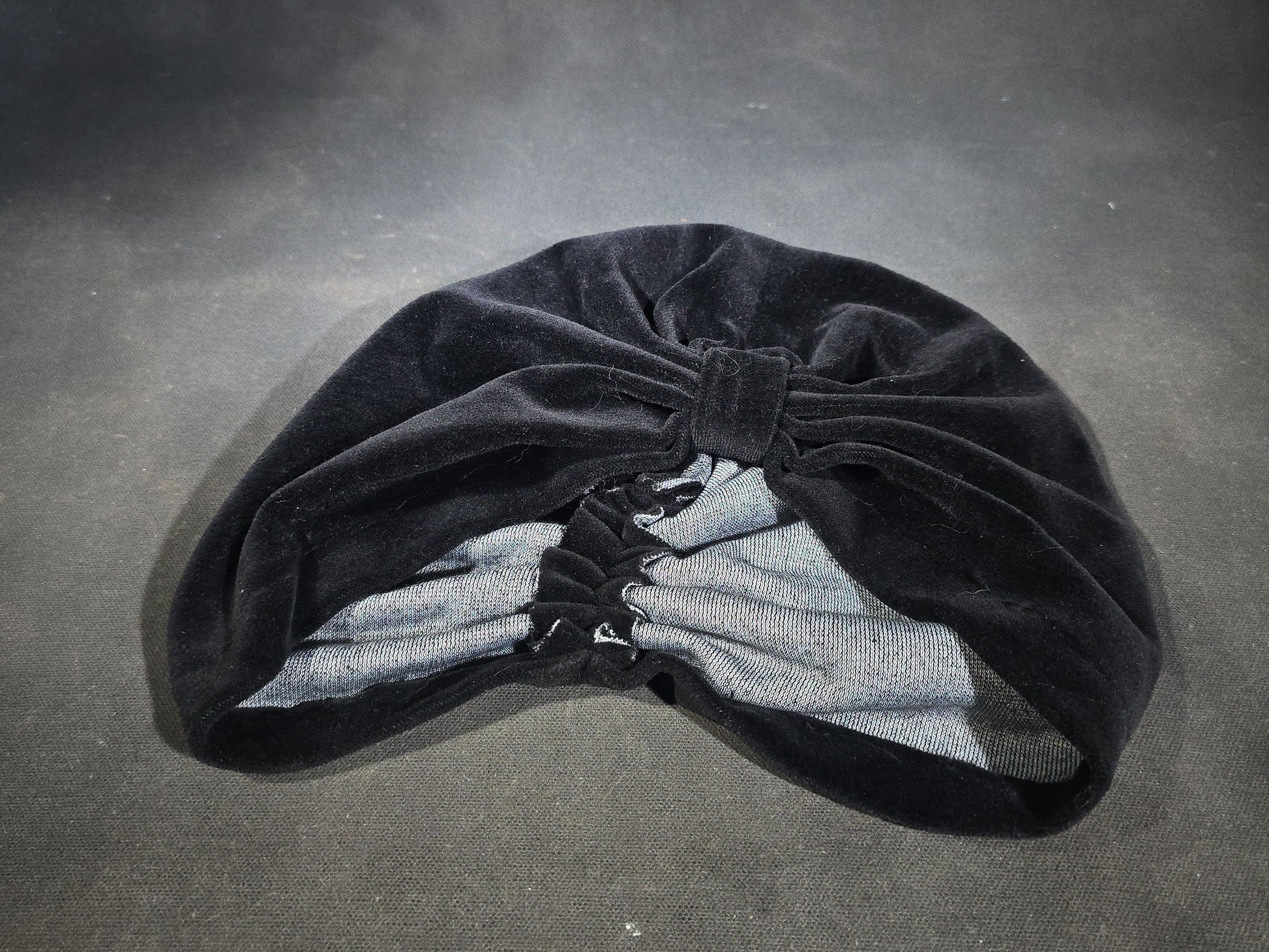 Pair of Vintage Ladies' Hats including Black Floral Fascinator with Veil and Black Velvet Turban