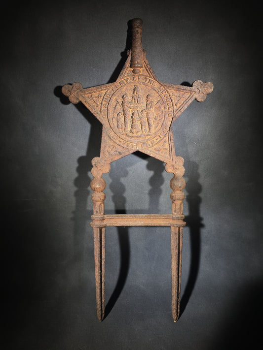 Antique Cast Iron Grand Army of the Republic G.A.R. Five-Pointed Star Grave Marker and Flag Holder with "1861-1866" Civil War Date Range