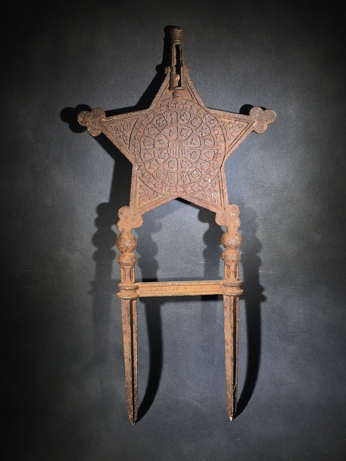 Antique Cast Iron Grand Army of the Republic G.A.R. Five-Pointed Star Grave Marker and Flag Holder with "1861-1866" Civil War Date Range