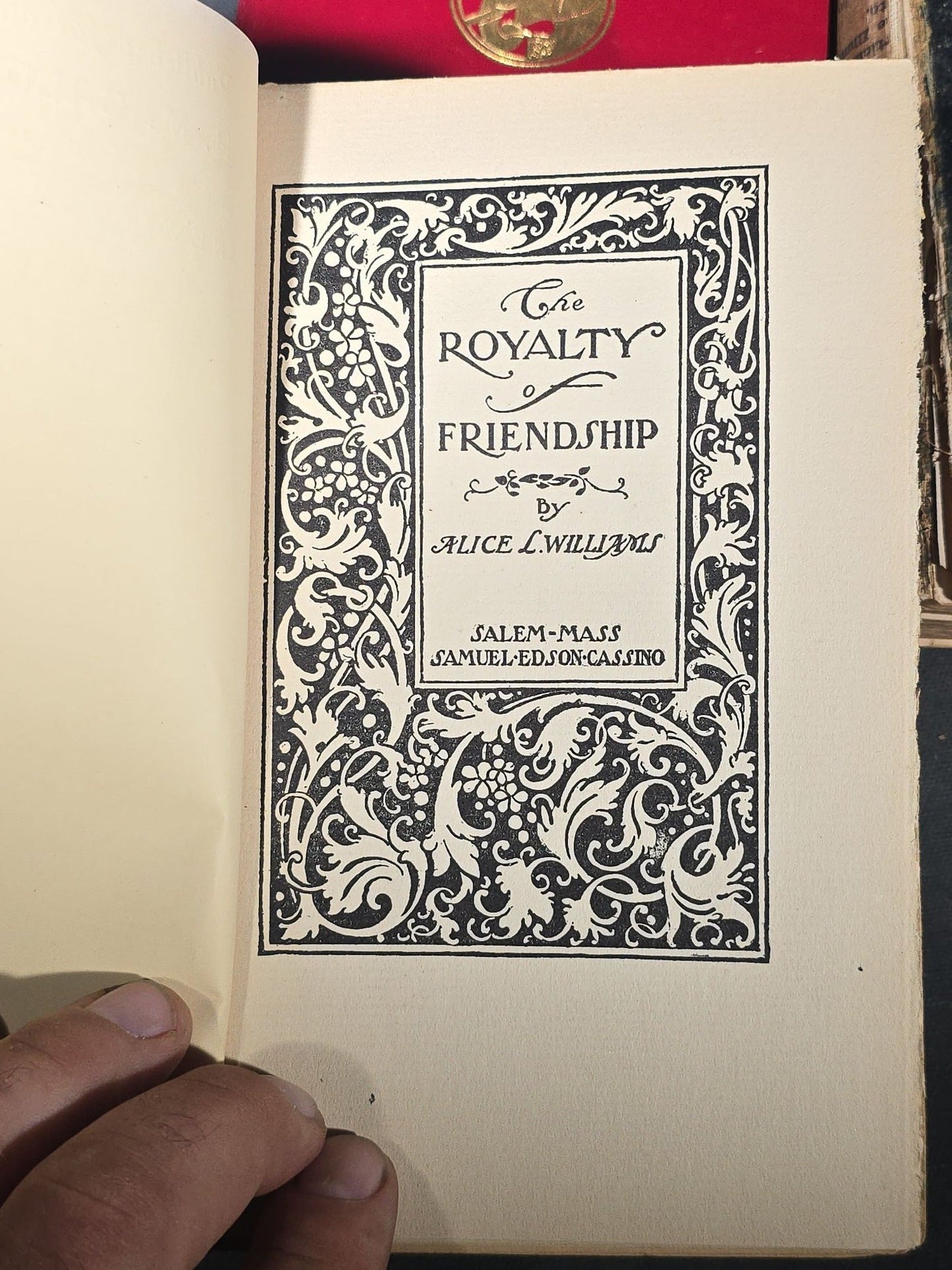 Grouping of Four Antique and Vintage Books including "The Royalty of Friendship" Inscribed to Actor William Gillette at the Garrick Theatre, New York City, 1906, "Captains Courageous" by Rudyard Kipling, and "Spinifex Walkabout"