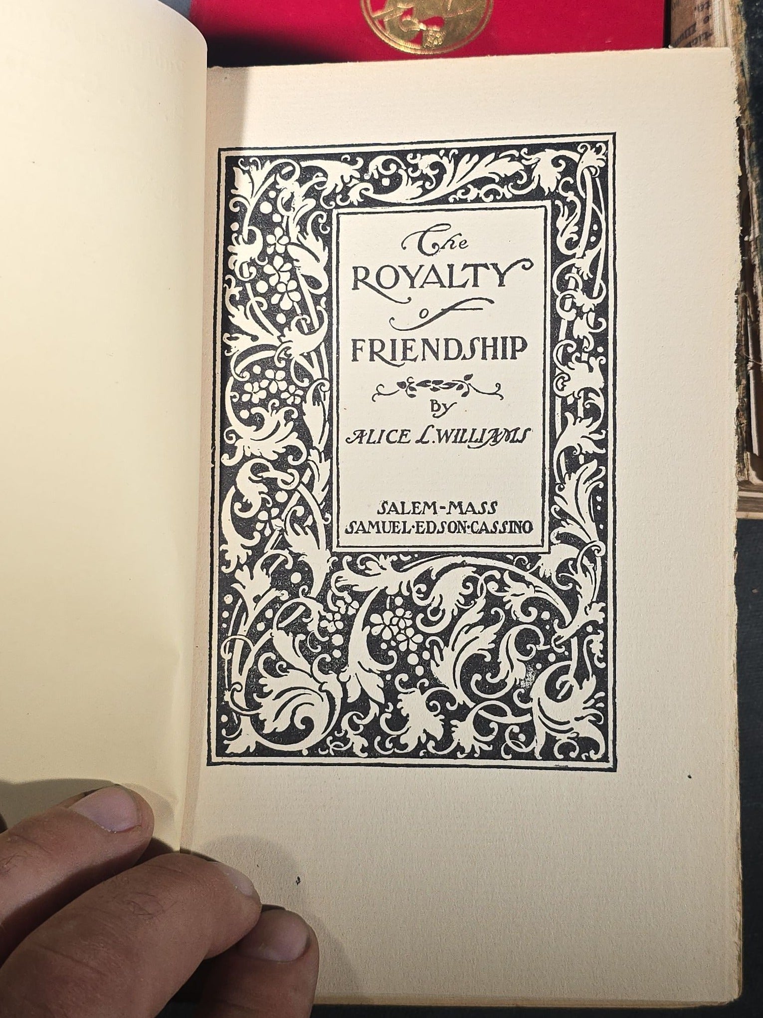 Grouping of Four Antique and Vintage Books including "The Royalty of Friendship" Inscribed to Actor William Gillette at the Garrick Theatre, New York City, 1906, "Captains Courageous" by Rudyard Kipling, and "Spinifex Walkabout"