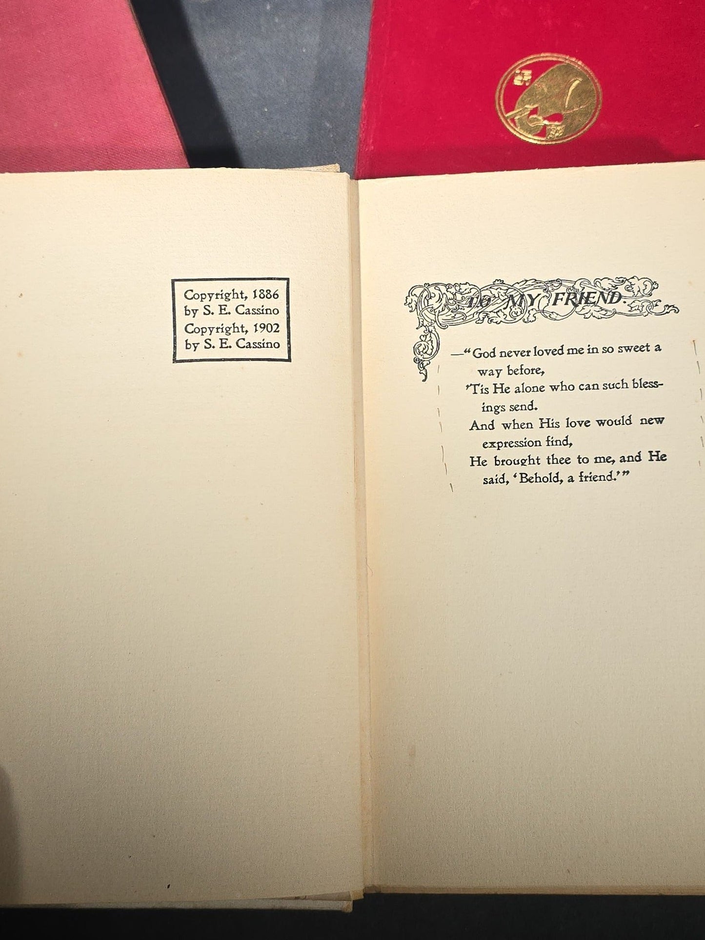 Grouping of Four Antique and Vintage Books including "The Royalty of Friendship" Inscribed to Actor William Gillette at the Garrick Theatre, New York City, 1906, "Captains Courageous" by Rudyard Kipling, and "Spinifex Walkabout"