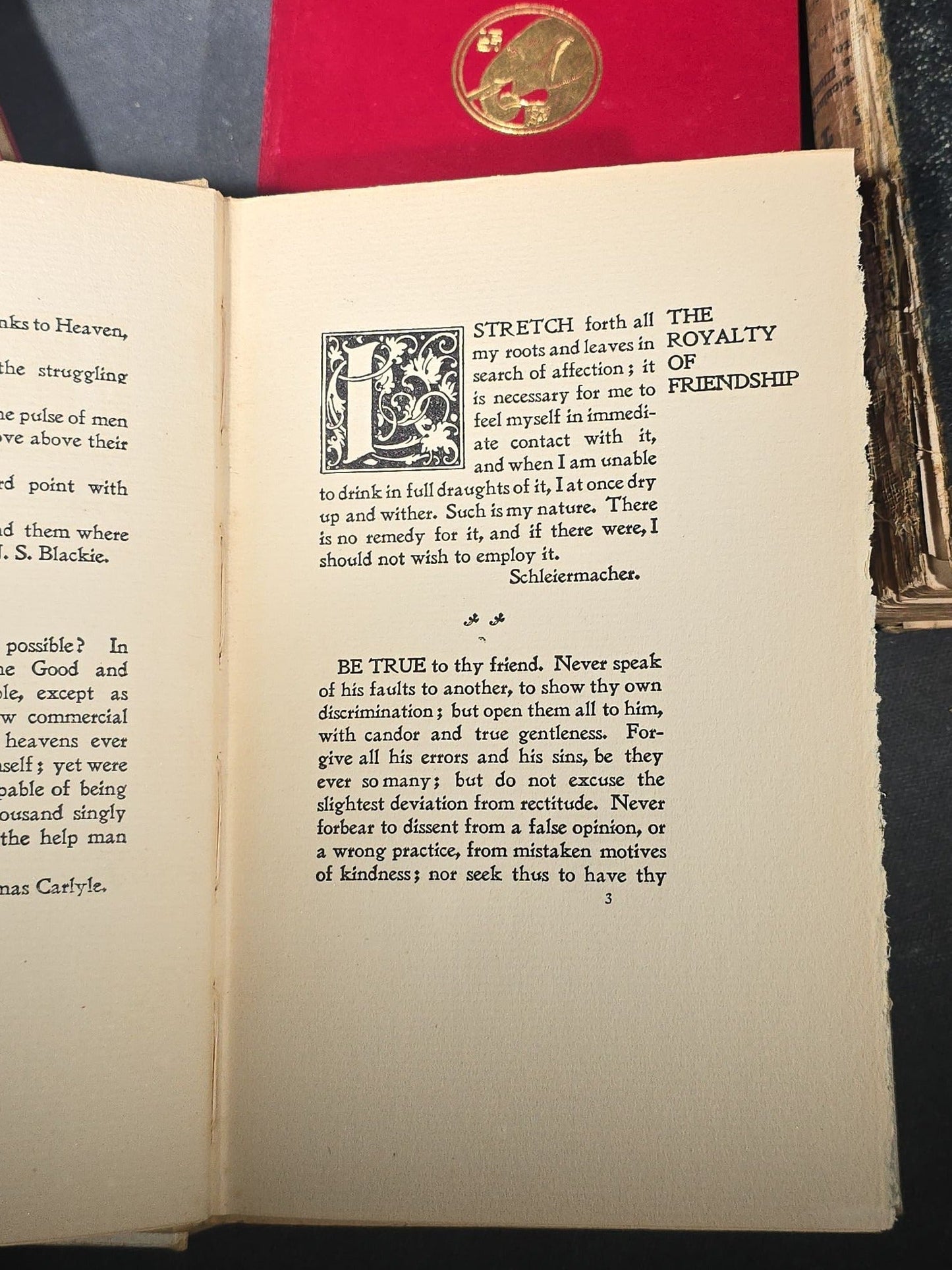 Grouping of Four Antique and Vintage Books including "The Royalty of Friendship" Inscribed to Actor William Gillette at the Garrick Theatre, New York City, 1906, "Captains Courageous" by Rudyard Kipling, and "Spinifex Walkabout"