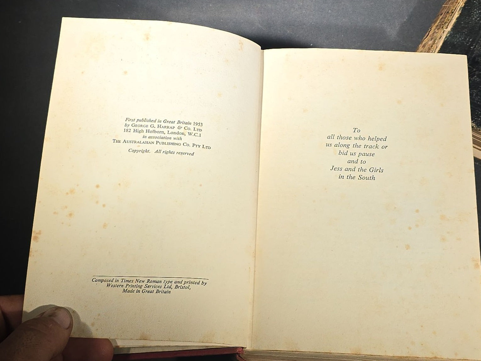 Grouping of Four Antique and Vintage Books including "The Royalty of Friendship" Inscribed to Actor William Gillette at the Garrick Theatre, New York City, 1906, "Captains Courageous" by Rudyard Kipling, and "Spinifex Walkabout"