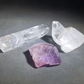 Lot 181 - Trio of Quartz Crystal Specimens Including Amethyst Point and Two Clear Quartz Points