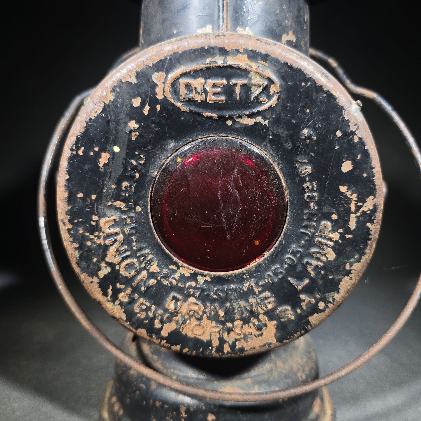Antique Dietz Union Driving Lamp Oil-Burning Carriage Lantern with Bullseye Lens and Red Rear Glass, Manufactured by R.E. Dietz, New York