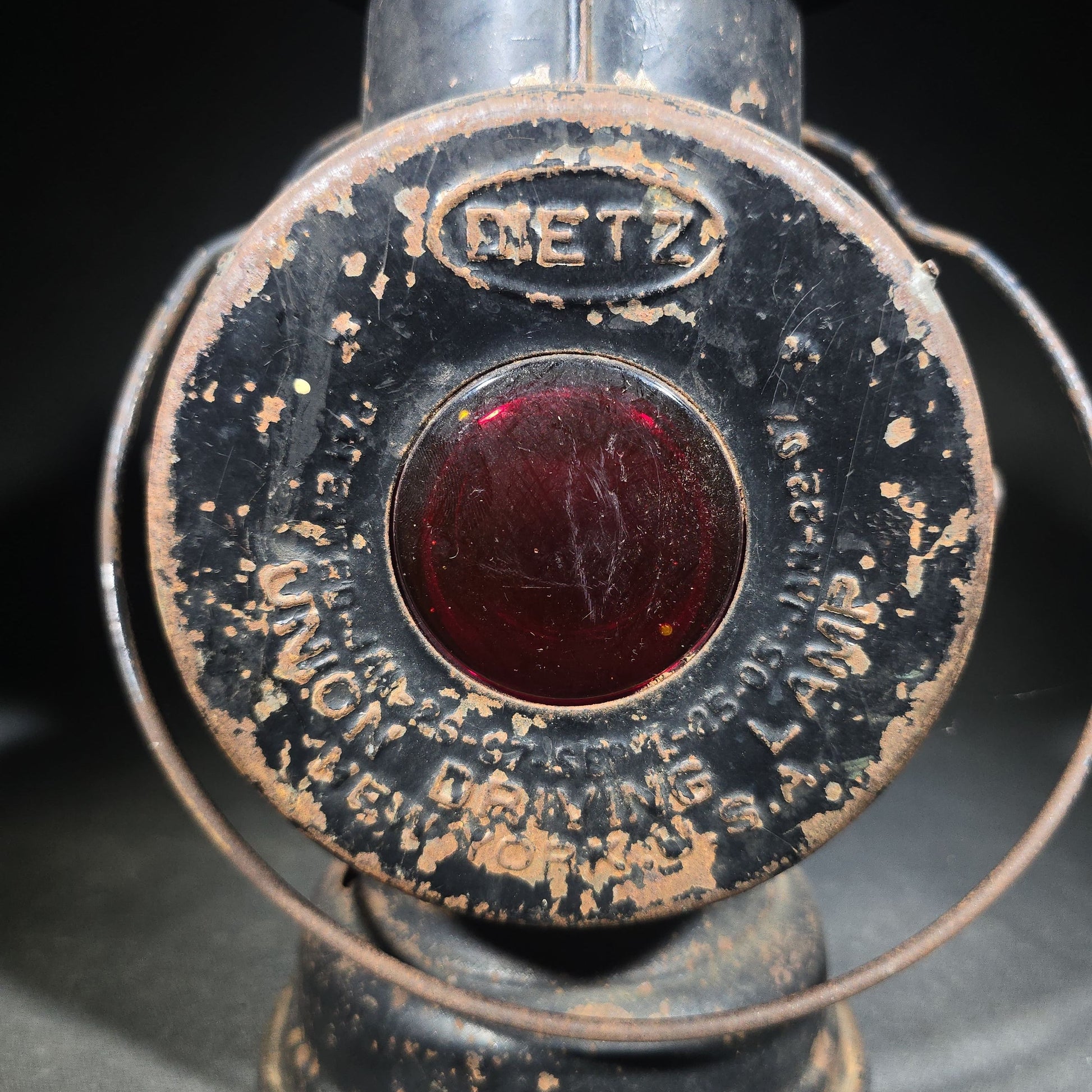 Antique Dietz Union Driving Lamp Oil-Burning Carriage Lantern with Bullseye Lens and Red Rear Glass, Manufactured by R.E. Dietz, New York