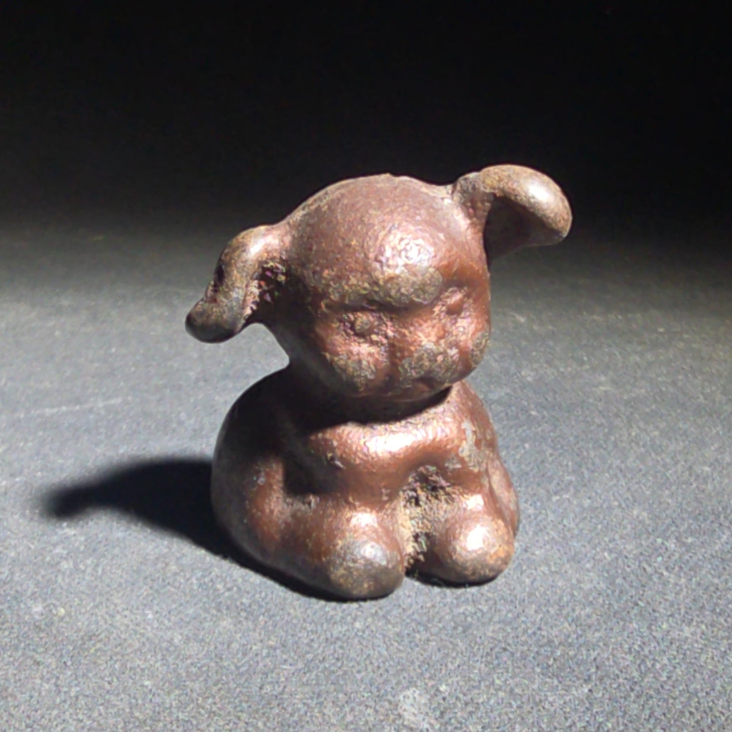 Antique Miniature Cast Iron Seated Dog Figure with Floppy Ears
