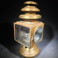 Lot 054 - Antique Brass Automobile Side Lamp with Round Bull's-Eye Lens and Red Rear Jewel, Manufactured by E. & J., Detroit, Michigan, Patented December 9, 1908, 12-1/2" H