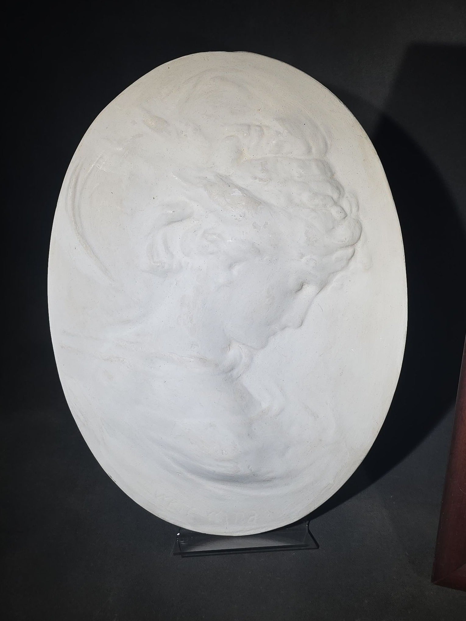 Pair of Vintage Portrait Items including Framed Charles Dana Gibson Ink Drawing Print and Oval Plaster Relief Wall Plaque