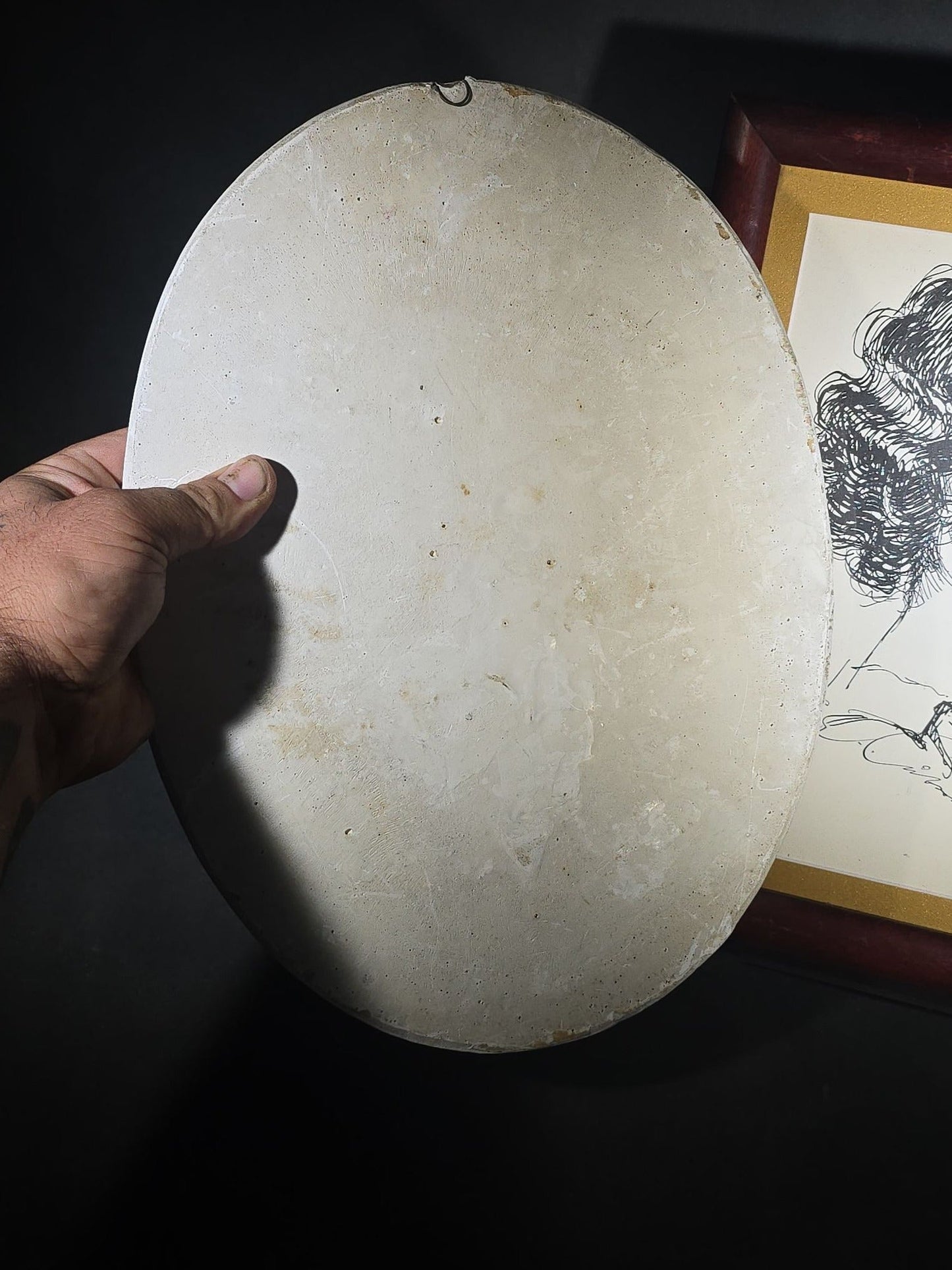 Pair of Vintage Portrait Items including Framed Charles Dana Gibson Ink Drawing Print and Oval Plaster Relief Wall Plaque