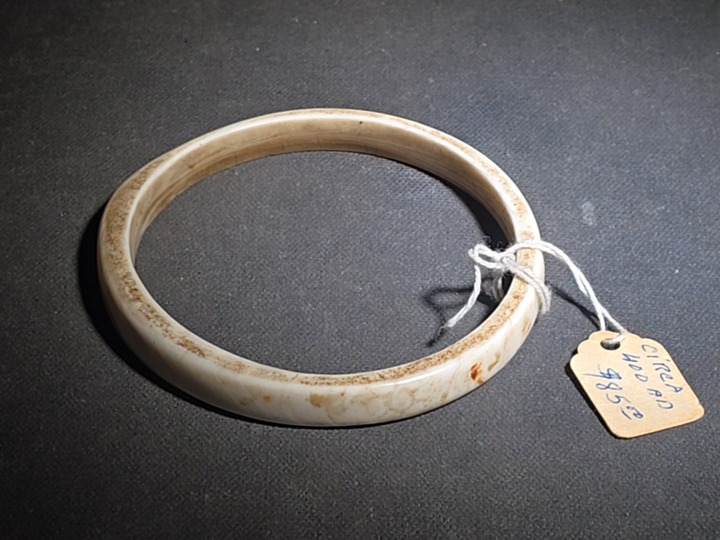 Antique Bone Cuff Bracelet with Collector's Tag Noting "Shell Bracelet Arizona" and "Circa 400 AD"