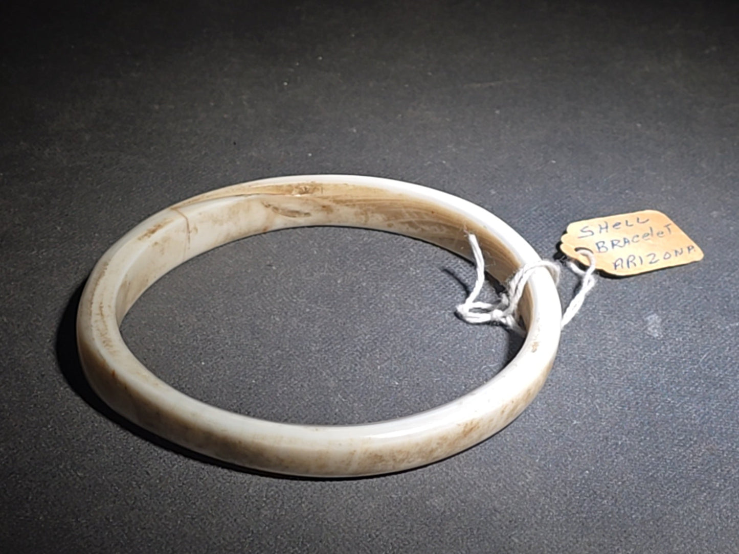 Antique Bone Cuff Bracelet with Collector's Tag Noting "Shell Bracelet Arizona" and "Circa 400 AD"