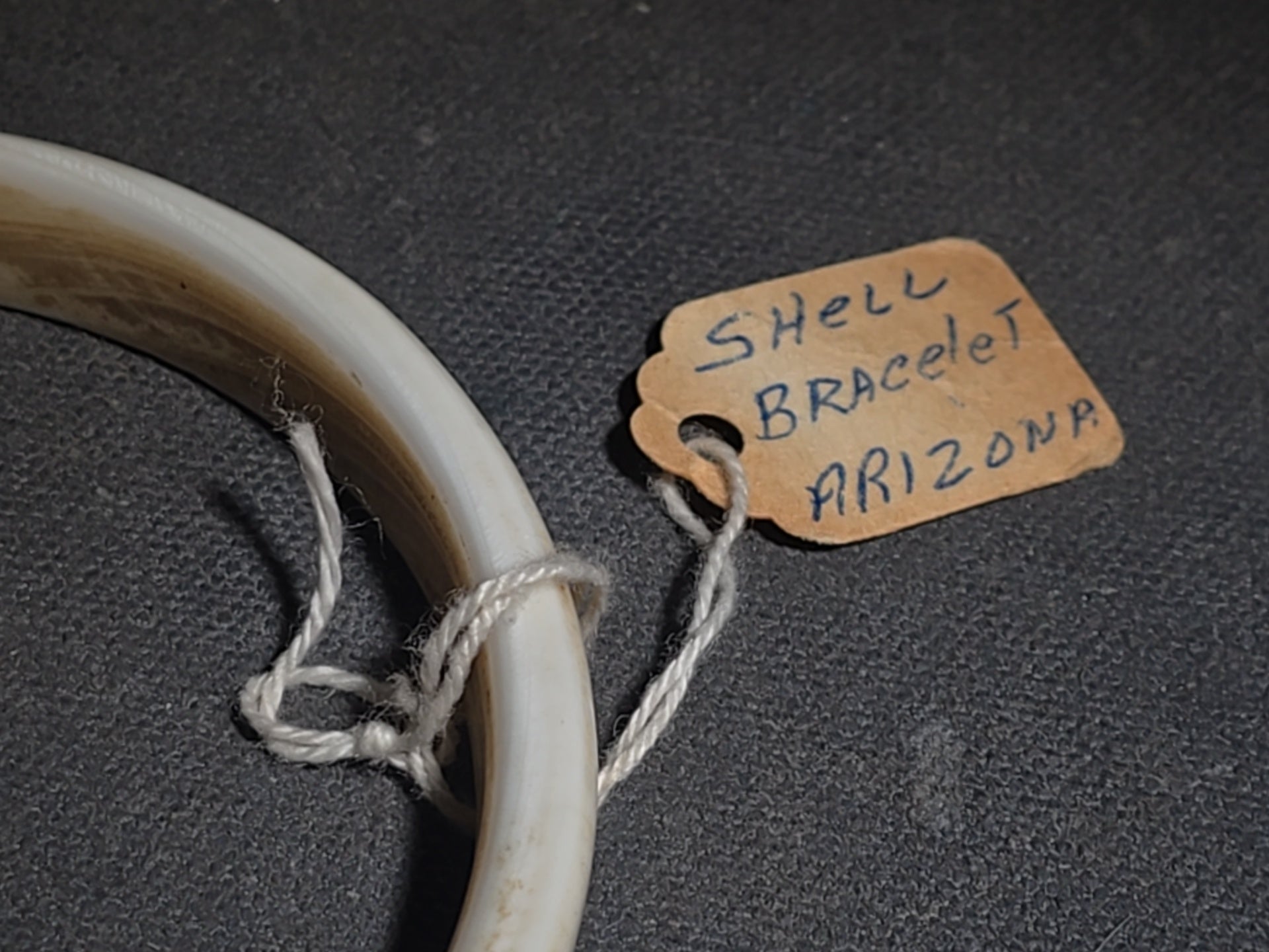 Antique Bone Cuff Bracelet with Collector's Tag Noting "Shell Bracelet Arizona" and "Circa 400 AD"