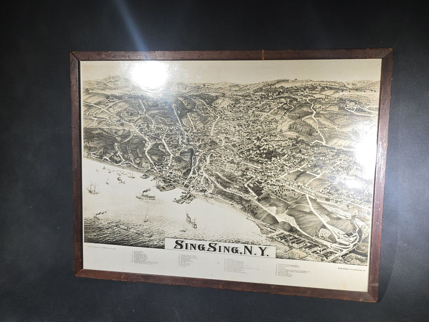 Trio of Antique and Vintage Framed Prints and Painting including Sing Sing, New York Bird's-Eye View, Buffalo Bill Cody with Horse Chromolithograph Print, and Paint-by-Number Panther