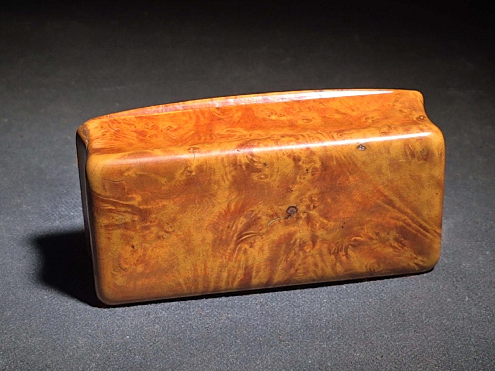 Antique Burlwood Snuff Box with Hinged Lid