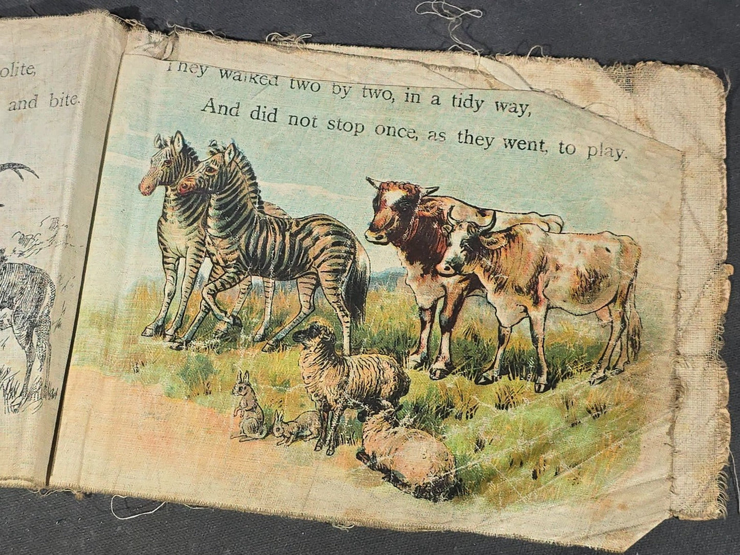 Grouping of Antique Craft Grade Illustrated Children's Books including "The Christmas Basket" by Mrs. Martha J. Lamb (1882), "Santa Claus & His Works" by McLoughlin Bros., "The Night Before Christmas," and Dean's Rag Book "Pets"