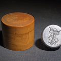 Lot 070 - Antique Engraved Steel T.S.P. Monogram Die in Turned Wood Case, 1-1/4" H