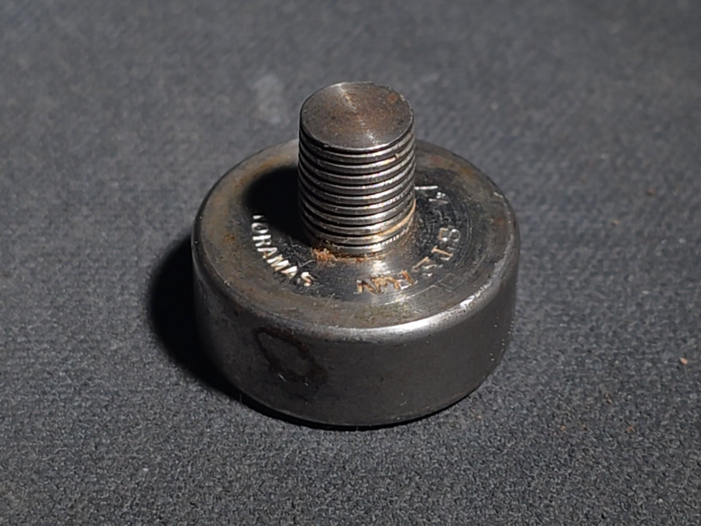 Antique Engraved Steel T.S.P. Monogram Die in Turned Wood Case