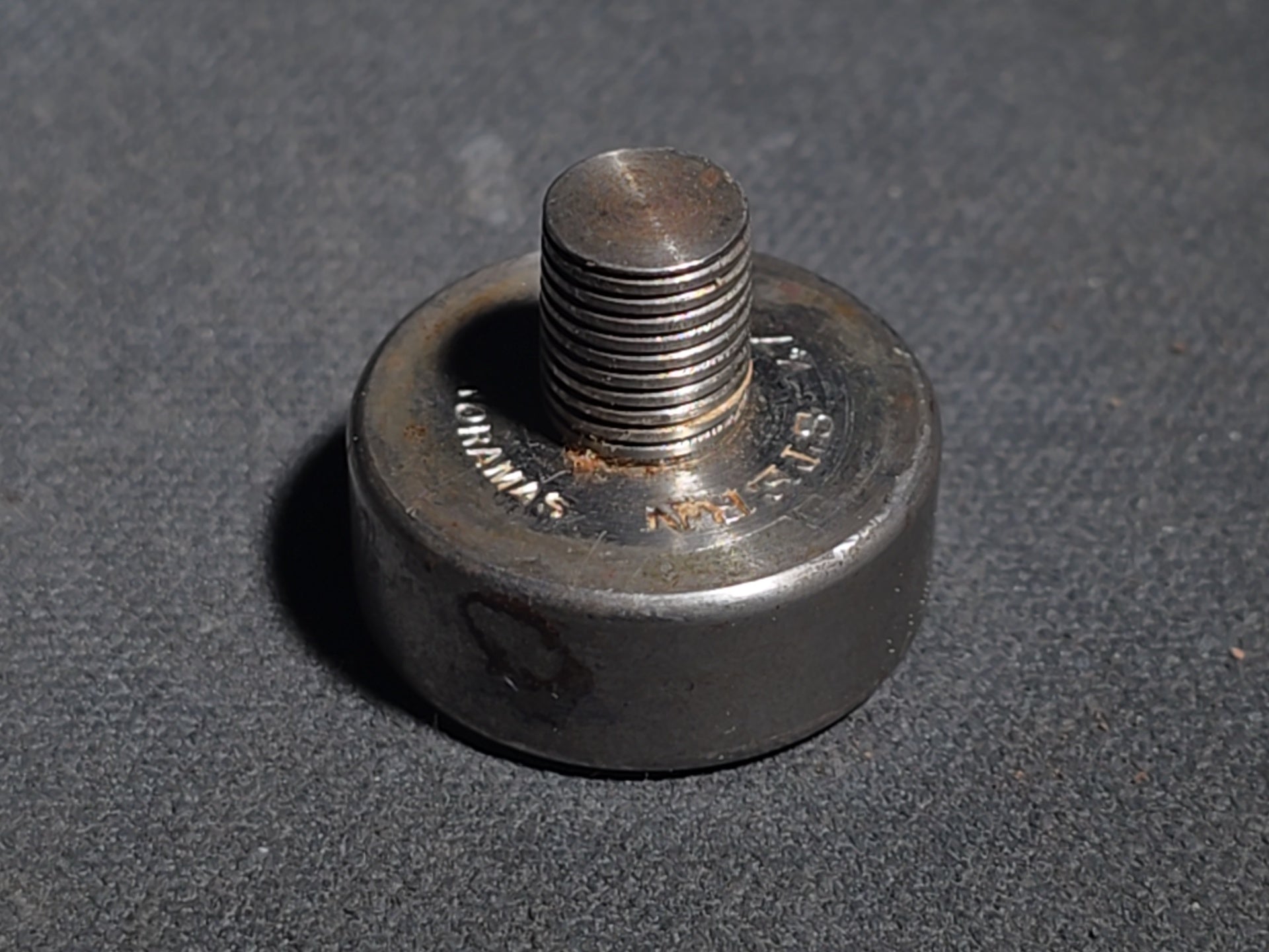 Antique Engraved Steel T.S.P. Monogram Die in Turned Wood Case
