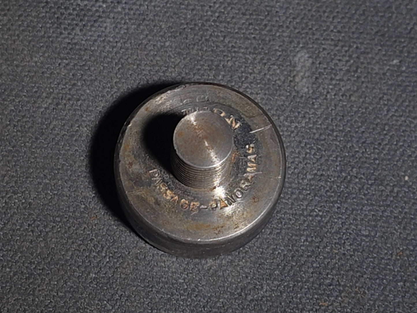 Antique Engraved Steel T.S.P. Monogram Die in Turned Wood Case