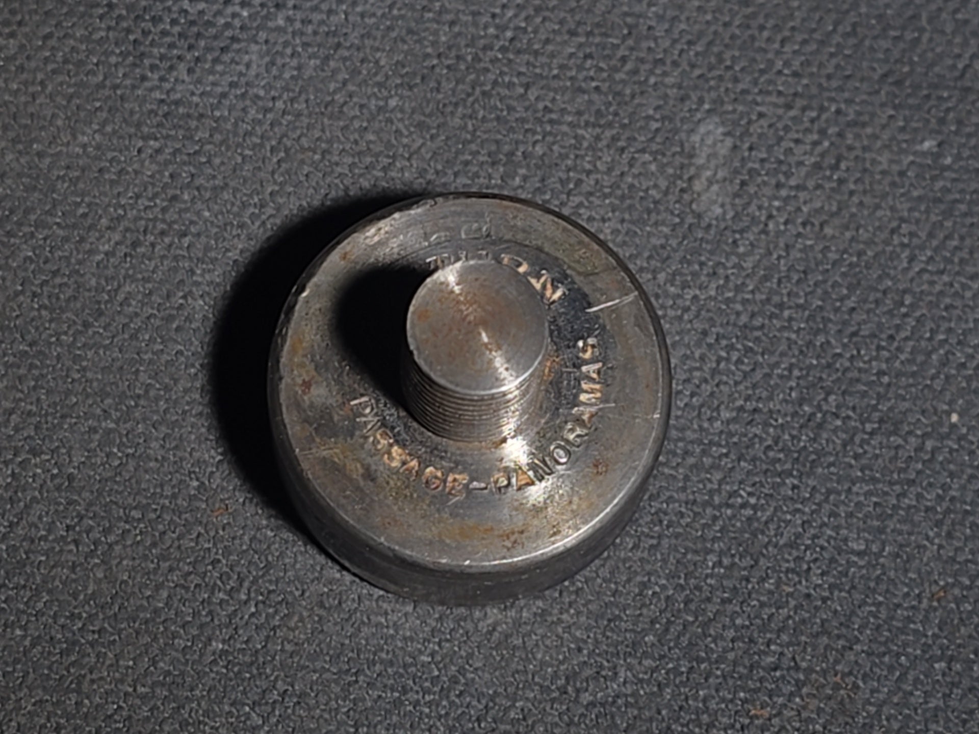 Antique Engraved Steel T.S.P. Monogram Die in Turned Wood Case