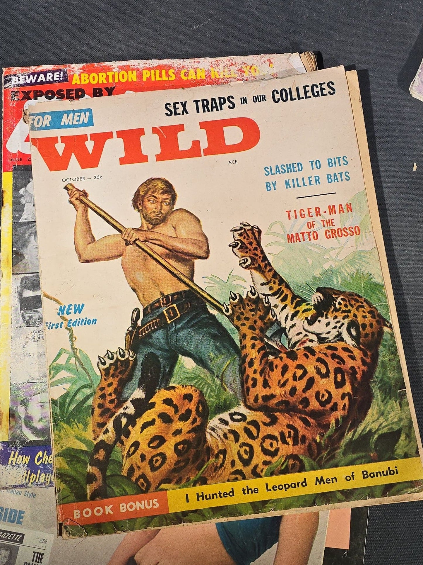 Grouping of Five Vintage Men's Magazines including "Wild" For Men First Edition by Ace, "Exposed by Blast," "Expose" For Men, "Men's Digest" No. 61, and "Caper"