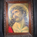 Lot 033 - Antique Framed Chromolithograph Print of Jesus Christ with Crown of Thorns in Carved Wood Frame, 14-5/8" W x 19-1/8" H