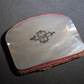 Lot 078 - Antique Mother-Of-Pearl Coin Purse with Engraved Silver Cartouche, Red Fabric Interior, and Push-Button Clasp