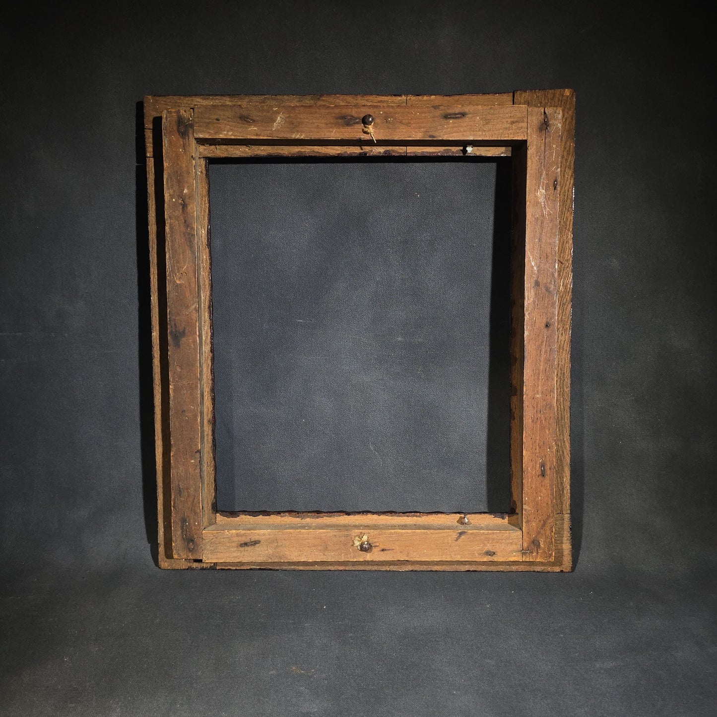 Antique Tramp Art Chip-Carved Wooden Picture Frame with Brass Tack Accents