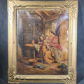 Lot 026 - Antique Oil Painting on Canvas, Genre Scene of a Mother and Two Children in a Cottage Interior, in Gilt Frame, Note Condition Issues, 15-3/4" W x 19" H