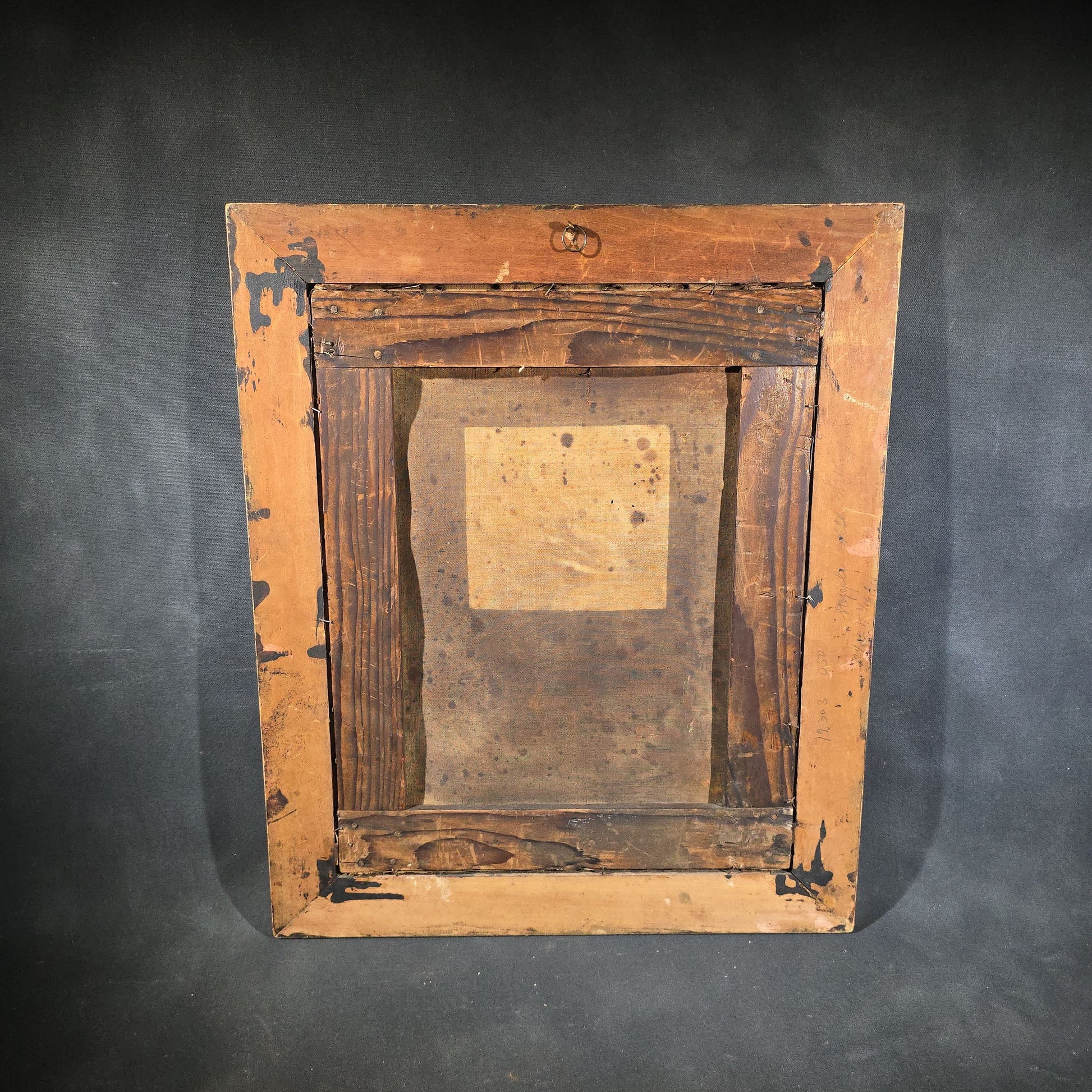 Antique Oil Painting on Canvas, Genre Scene of a Mother and Two Children in a Cottage Interior, in Gilt Frame, Note Condition Issues