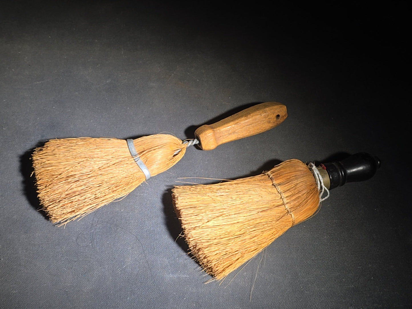Grouping of Five Vintage Tools including Kellogg Quality 255 Whisk Broom, Turned-Handle Whisk Broom, and Three Miniature Wood-Handled Flathead Screwdrivers
