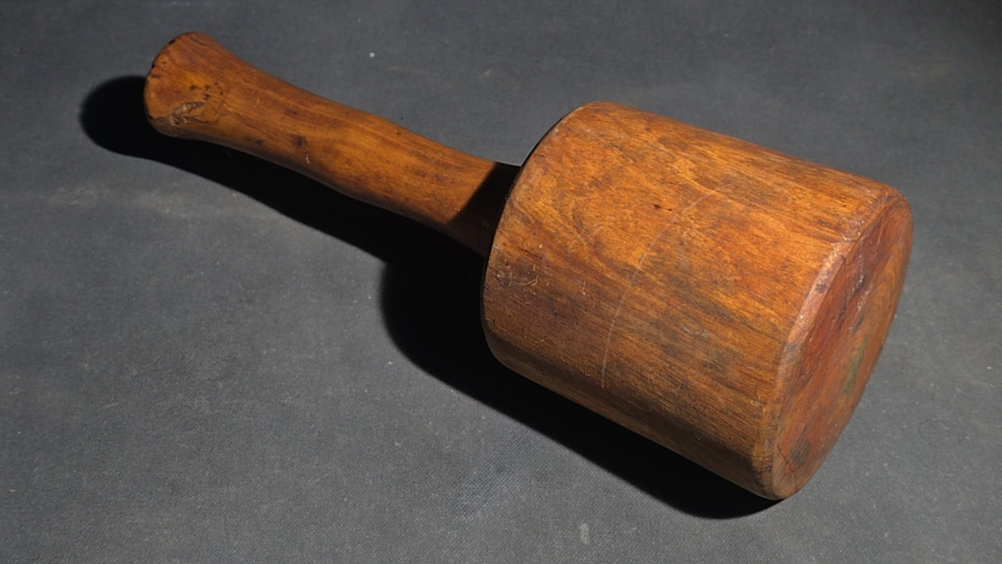 Grouping of Three Antique Wood Tools including a Carpenter's Scribe Marked "J. Morse," Wooden Mallet, and Masher