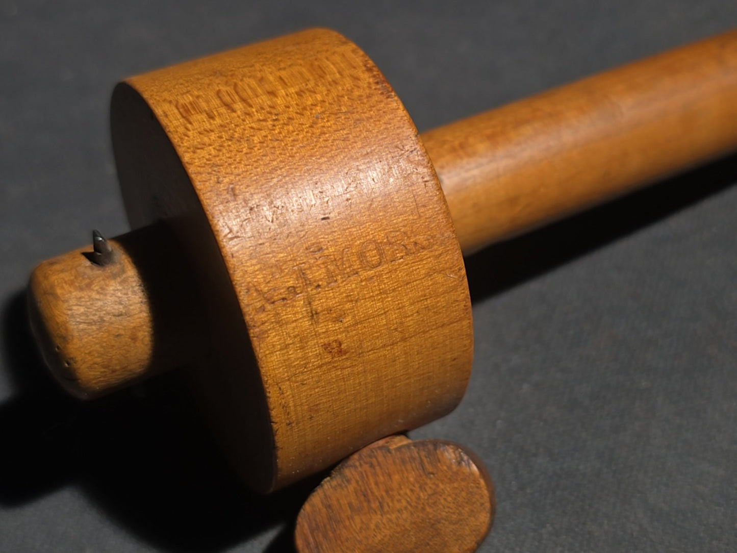 Grouping of Three Antique Wood Tools including a Carpenter's Scribe Marked "J. Morse," Wooden Mallet, and Masher