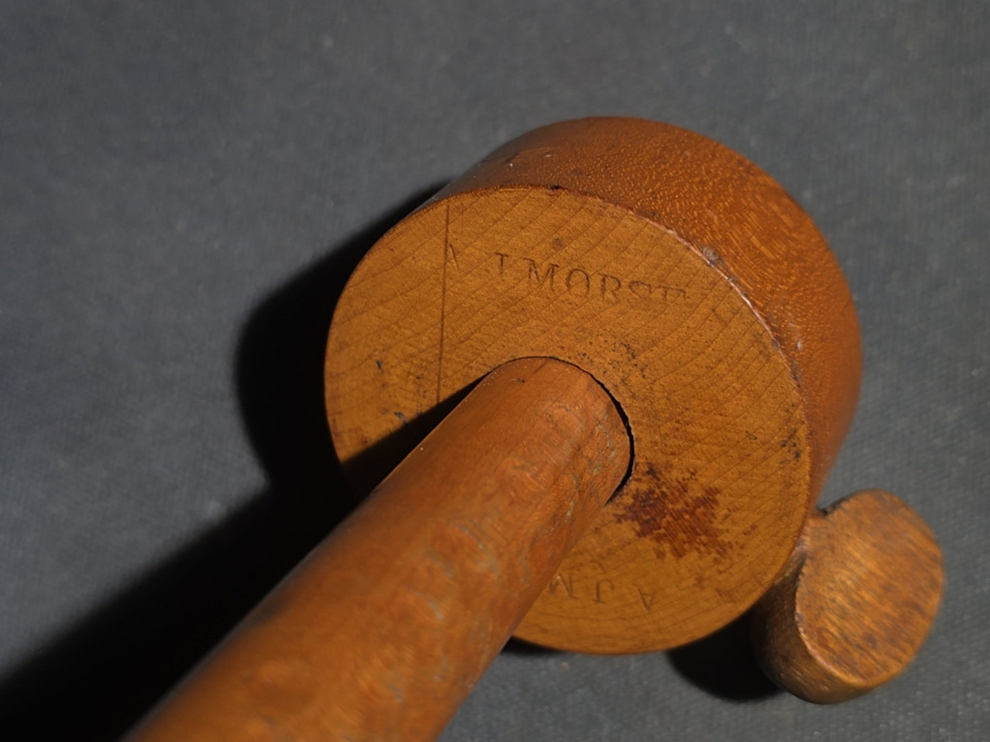 Grouping of Three Antique Wood Tools including a Carpenter's Scribe Marked "J. Morse," Wooden Mallet, and Masher