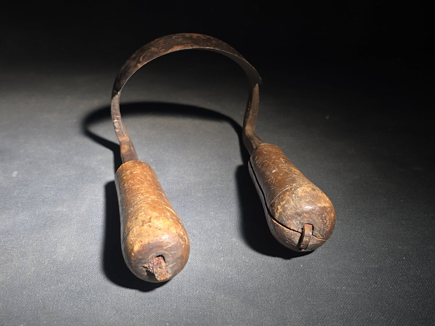 Pair of Antique Wood-Handled Drawknives including Straight Blade and Curved Inshave, One Stamped "G.A"
