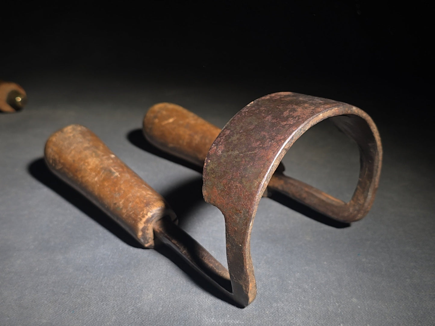 Pair of Antique Wood-Handled Drawknives including Straight Blade and Curved Inshave, One Stamped "G.A"