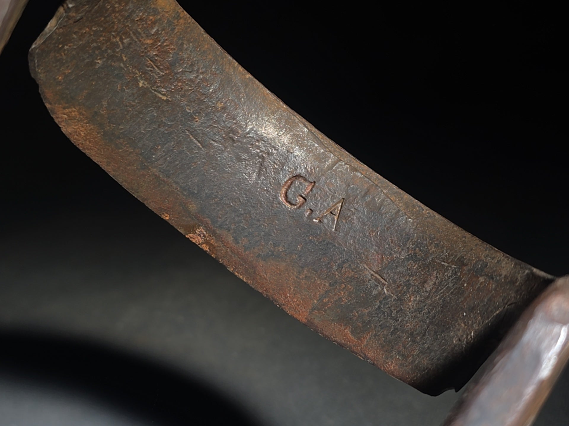 Pair of Antique Wood-Handled Drawknives including Straight Blade and Curved Inshave, One Stamped "G.A"