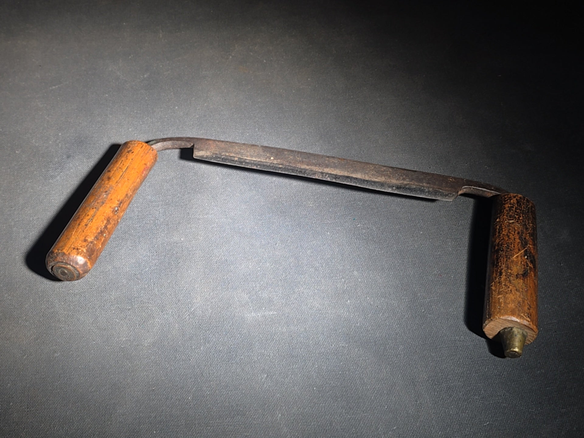 Pair of Antique Wood-Handled Drawknives including Straight Blade and Curved Inshave, One Stamped "G.A"