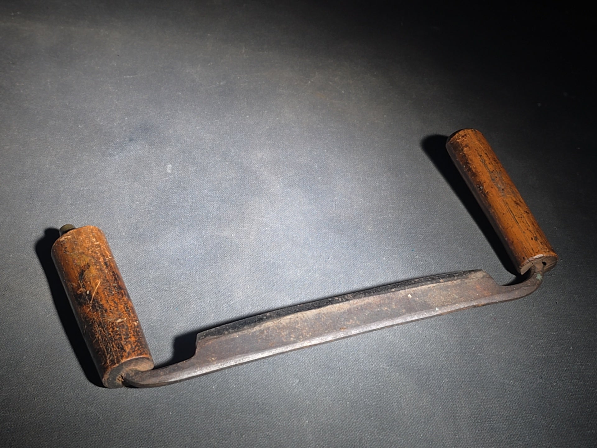 Pair of Antique Wood-Handled Drawknives including Straight Blade and Curved Inshave, One Stamped "G.A"