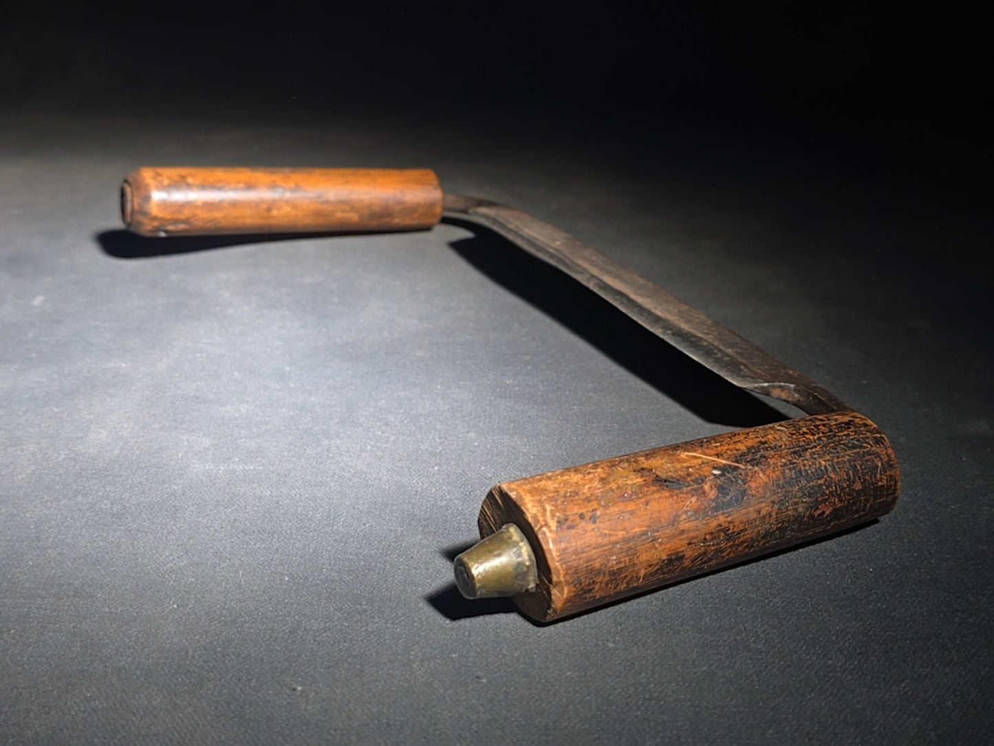 Pair of Antique Wood-Handled Drawknives including Straight Blade and Curved Inshave, One Stamped "G.A"