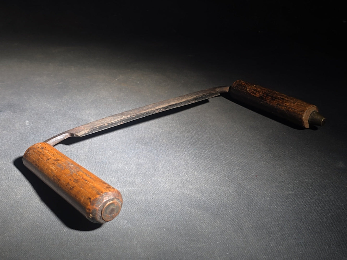 Pair of Antique Wood-Handled Drawknives including Straight Blade and Curved Inshave, One Stamped "G.A"