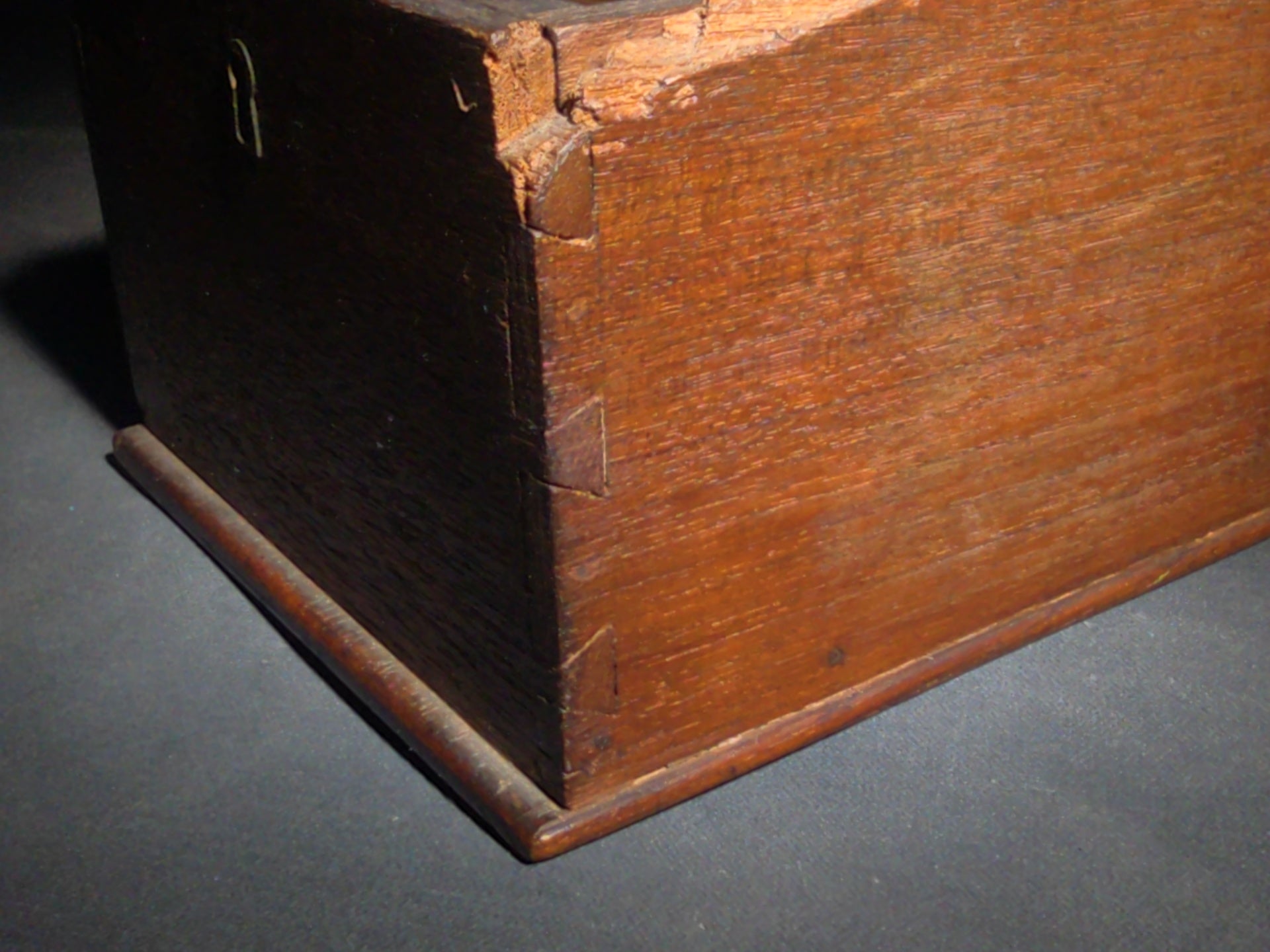 Antique Dovetailed Wood Box with Divided Interior Till and Brass Hinges