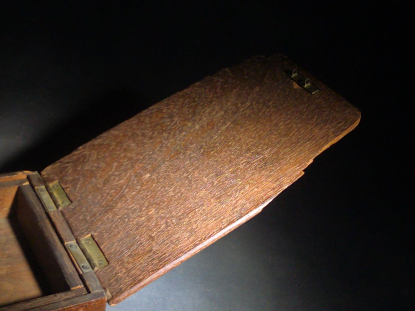 Antique Dovetailed Wood Box with Divided Interior Till and Brass Hinges
