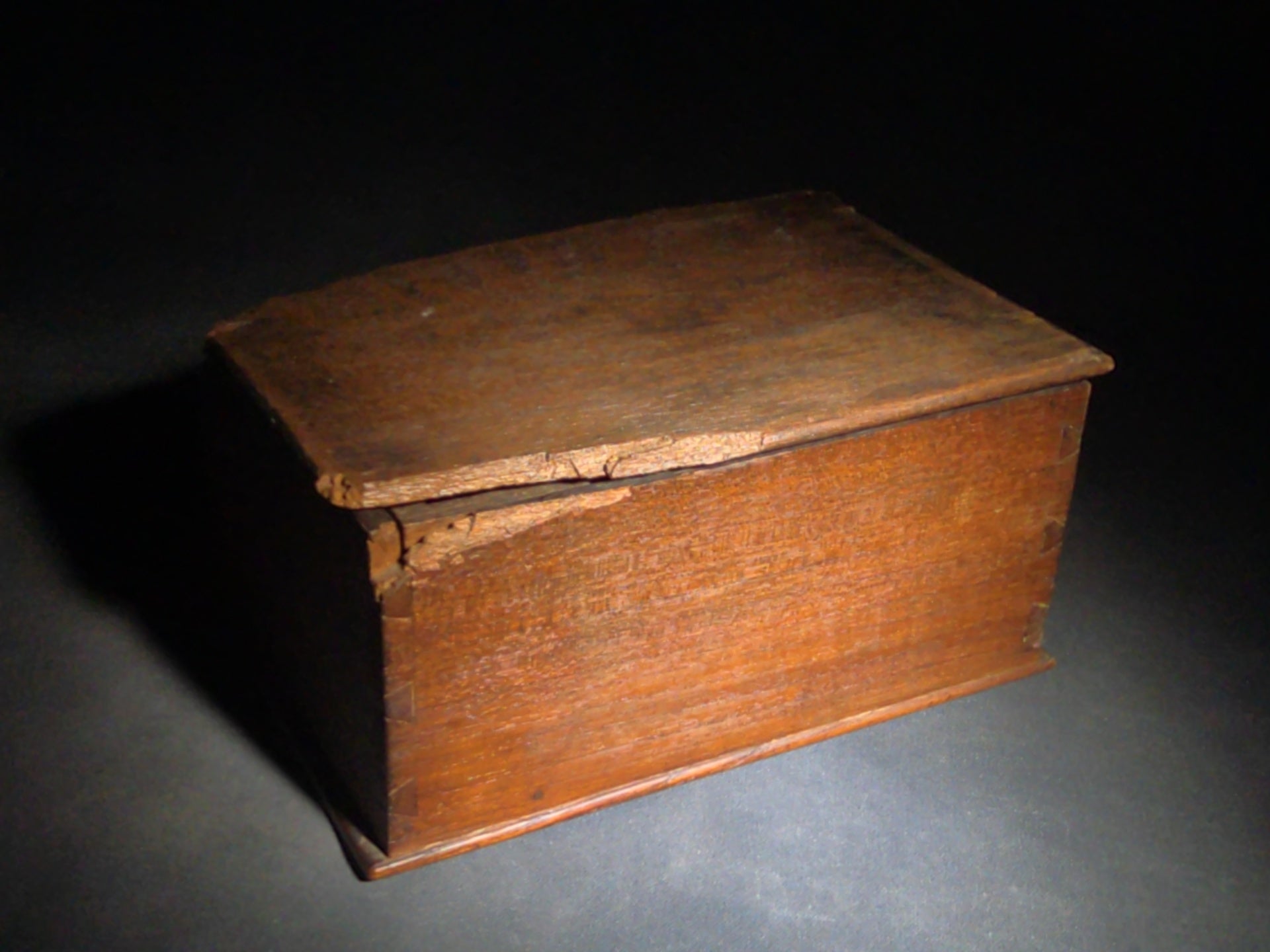 Antique Dovetailed Wood Box with Divided Interior Till and Brass Hinges