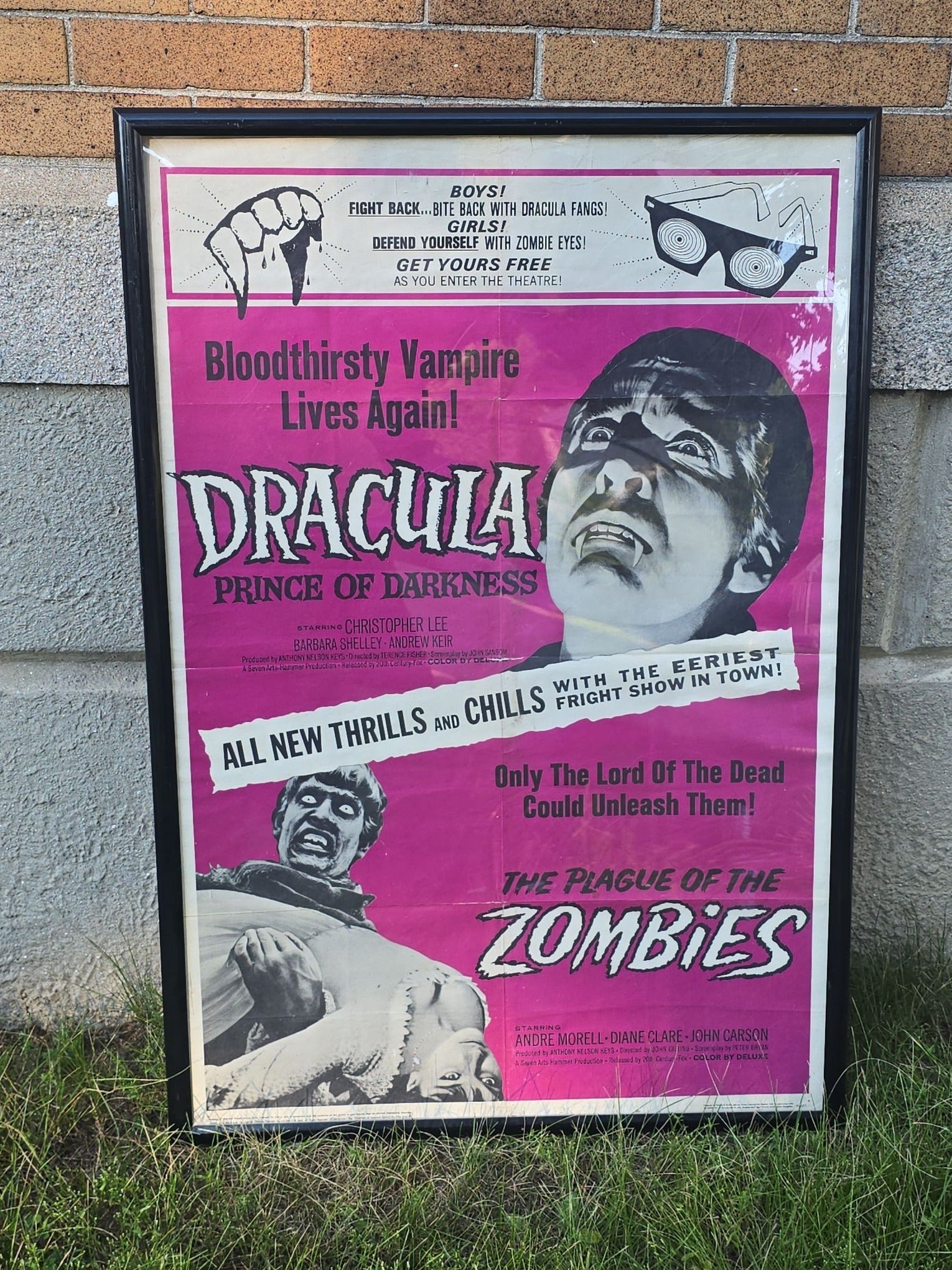 Vintage Framed "Dracula: Prince of Darkness" and "The Plague of the Zombies" Double Feature Movie Poster, 1966, Hammer Films