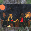 Lot 056 - Vintage Painting on Wood Panel, Four Figures Beneath a Starry Sky, Unsigned, 30" W x 24-1/4" H